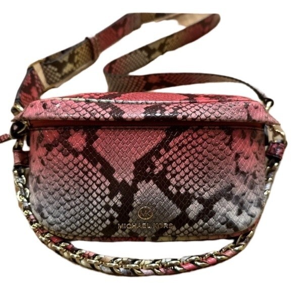 NWT MICHAEL KORS SLATER SLING PACK MESSENGER BAG DAHLIA REPTILE PINK MULTICOLOR. - Picture 1 of 6